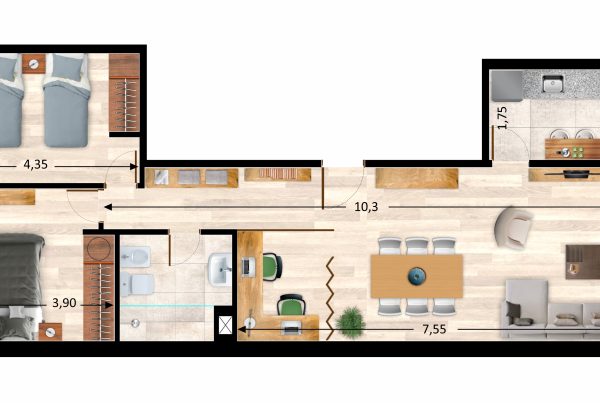 CORDON SUR- 2 Dormitorios – El más grande – Cocina definida – 2 terrazas – Escritorio – Garaje y Box